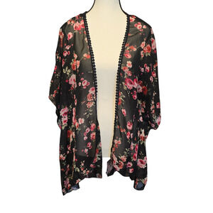 M Fasis Kimono Top Womens Size Small Sheer Open Front Dark Floral Soft Girl
